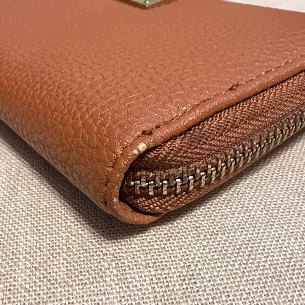 BCBG Caramel Brown Pebbled Zip-Around Wallet